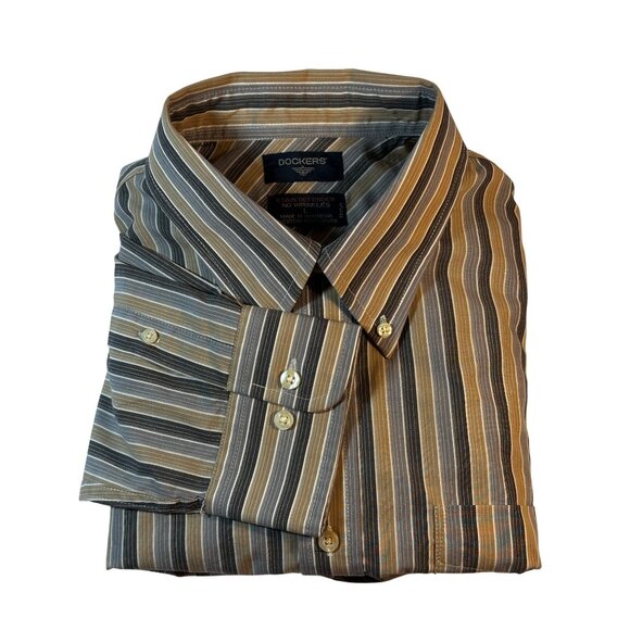 Dockers Men's Striped Long Sleeve Shirt L Stain Defender No Wrinkles - Picture 1 of 11